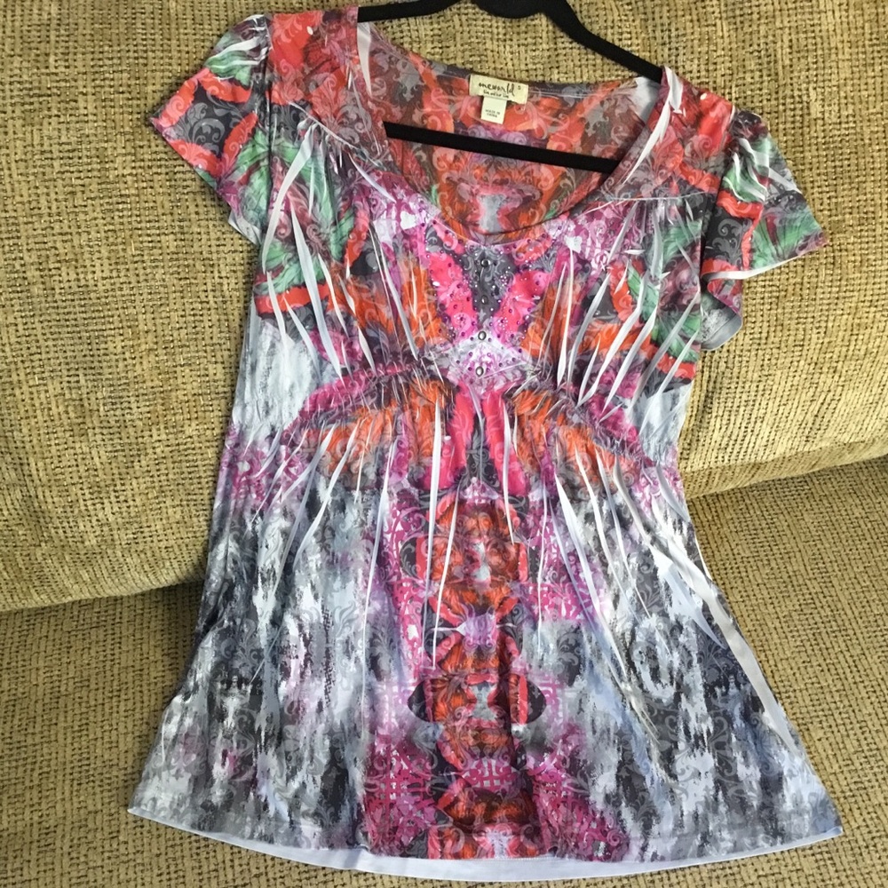 ONEWORLD Gray Pink Blouse Top